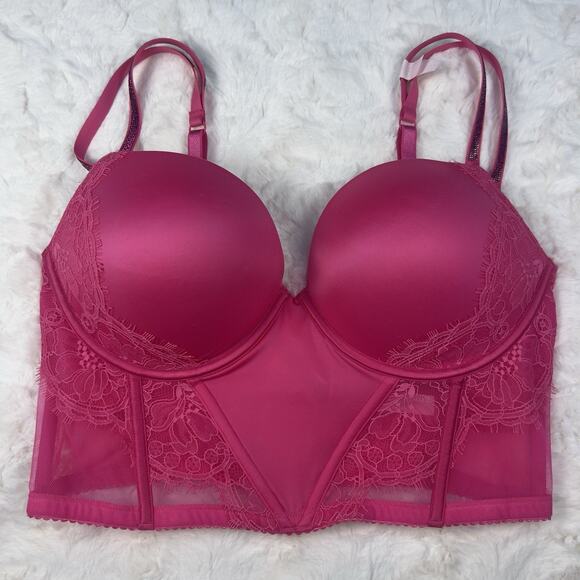 Victoria’s Secret Double Shine Strap Push-Up Lace Corset Bra Top Pink 36DD NWT - Picture 1 of 6